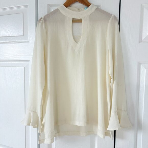 She and Sky Tops - She + Sky Cream Keyhole Ruffle Sleeve Blouse Women’s Size Large